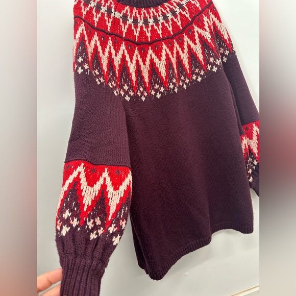 Free People Scotland Sweater Dress Plum & Red Fair Isle Sweater Dress Size Small - Picture 9 of 11